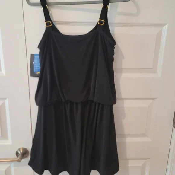 NWT Maxine of Hollywood Black Swim Romper - 16W - Picture 2 of 3